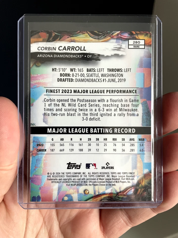 Corbin Carroll Rare Gold Refractor /20 - 2024 Topps Finest #280 Diamondbacks - Image 3 of 3
