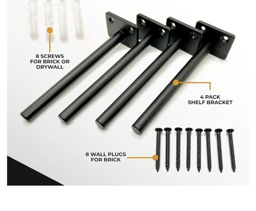 Floating Shelf Wall Brackets Set Of 4 Black/ 6" Length - Picture 7 of 10
