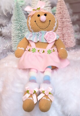 Pink Gingerbread 14'' Shelf Sitter Shabby Pink Rose Sweet Shop Candyland Bakery