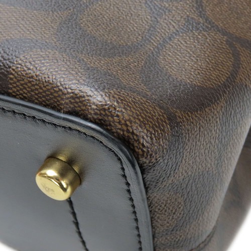 USED COACH Tote Bag F73293 Signature leather Dark brown black Shoulder - Picture 11 of 15