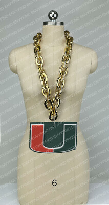 New NCAA MIAMI HURRICANES Big Fan Chain GOLD Necklace with Foam LOGO MI USA