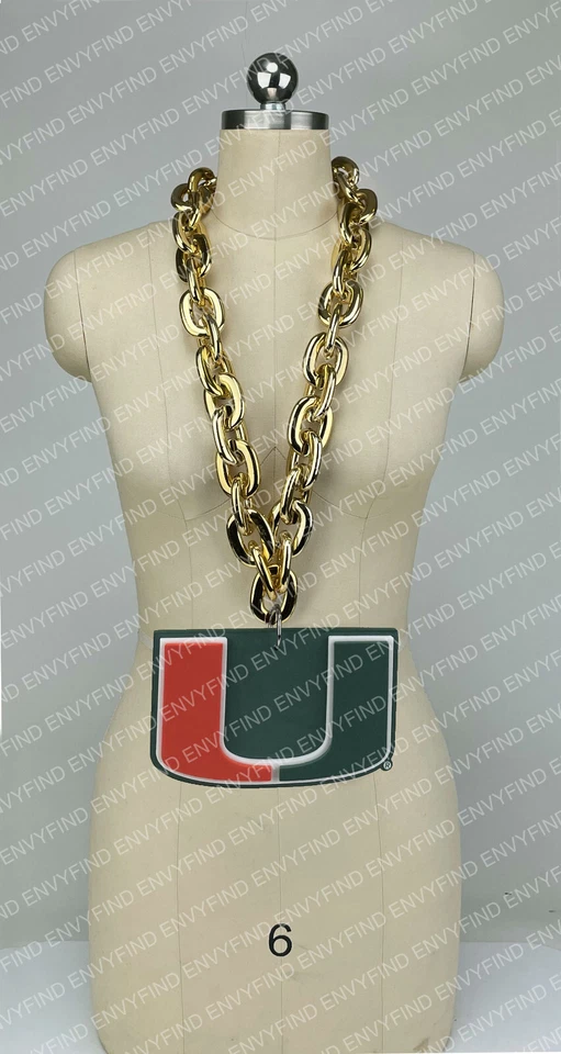 AMINCO New NCAA MIAMI HURRICANES Big Fan Chain GOLD Necklace with Foam LOGO MI USA
