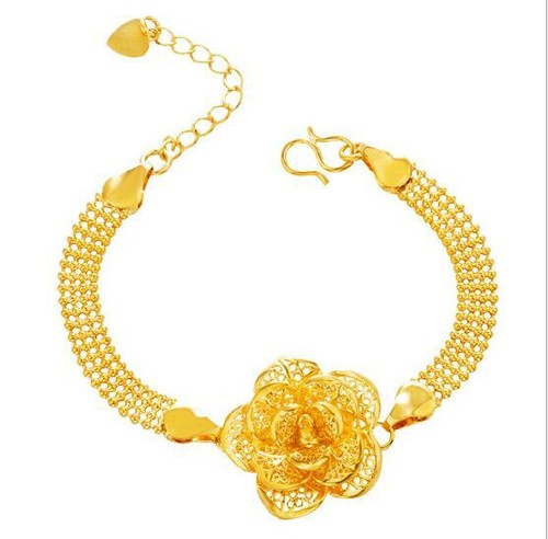 New Rose flower 23K 24K THAI BAHT YELLOW GOLD GP Charm Bracelet - Picture 5 of 9