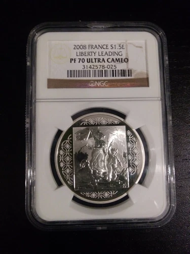 2008 France 125th Anniversary Silver 1.5 Euro Leading Liberty NGC PF 70 UC 