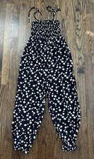MAAJI Girls Smocked Romper in Black White Yellow Daisy Flowers Size 12