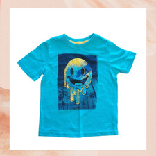 Boys Turquoise Smiley Face Graphic Short Sleeve T-Shirt Size 5