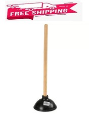 Rubber Toilet Plunger Wood Handle Clears Toilets Sinks Drains Plumbing Bathroom