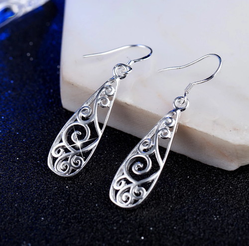 .925 Sterling Silver Filigree Dangle Earrings