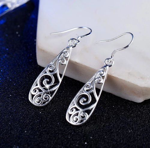 .925 Sterling Silver Filigree Dangle Earrings - Picture 1 of 3