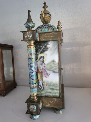 Groß Vintage Chinesische Cloisonne Emaille Träger Kaminsims Clock (0542) - Picture 16 of 17