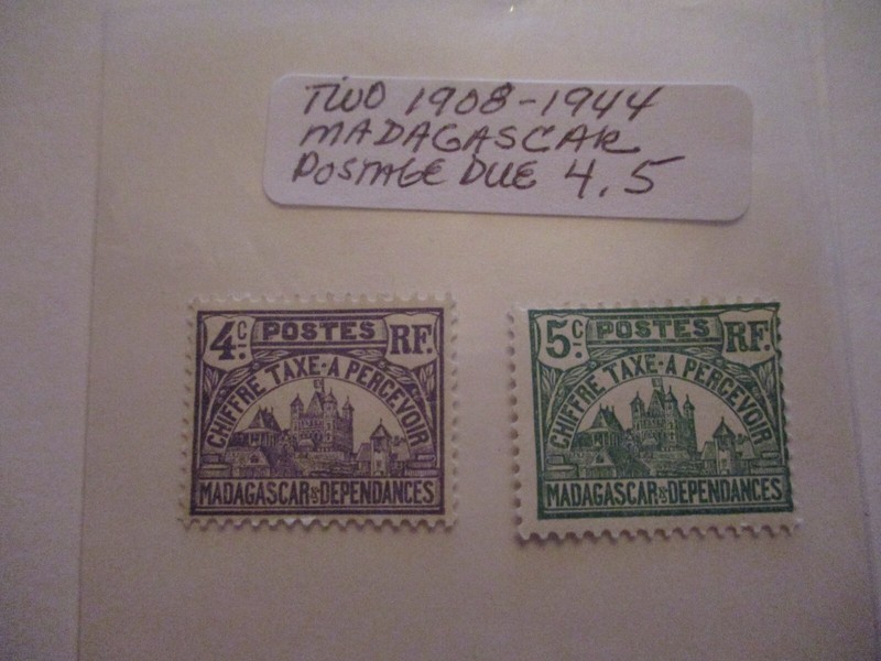 Two 1908-1944 Madagascar Postage Due Stamps - 4, 5 Denomination