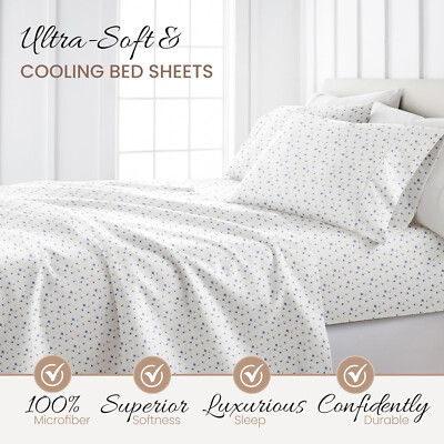 Linen Market Patterned Microfiber King Sheet Set 4 Piece-Soft Floral Light Blue