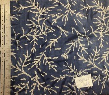 Ivory Tree Branches on Blue Batik Cotton Fabric 2.25 Yards