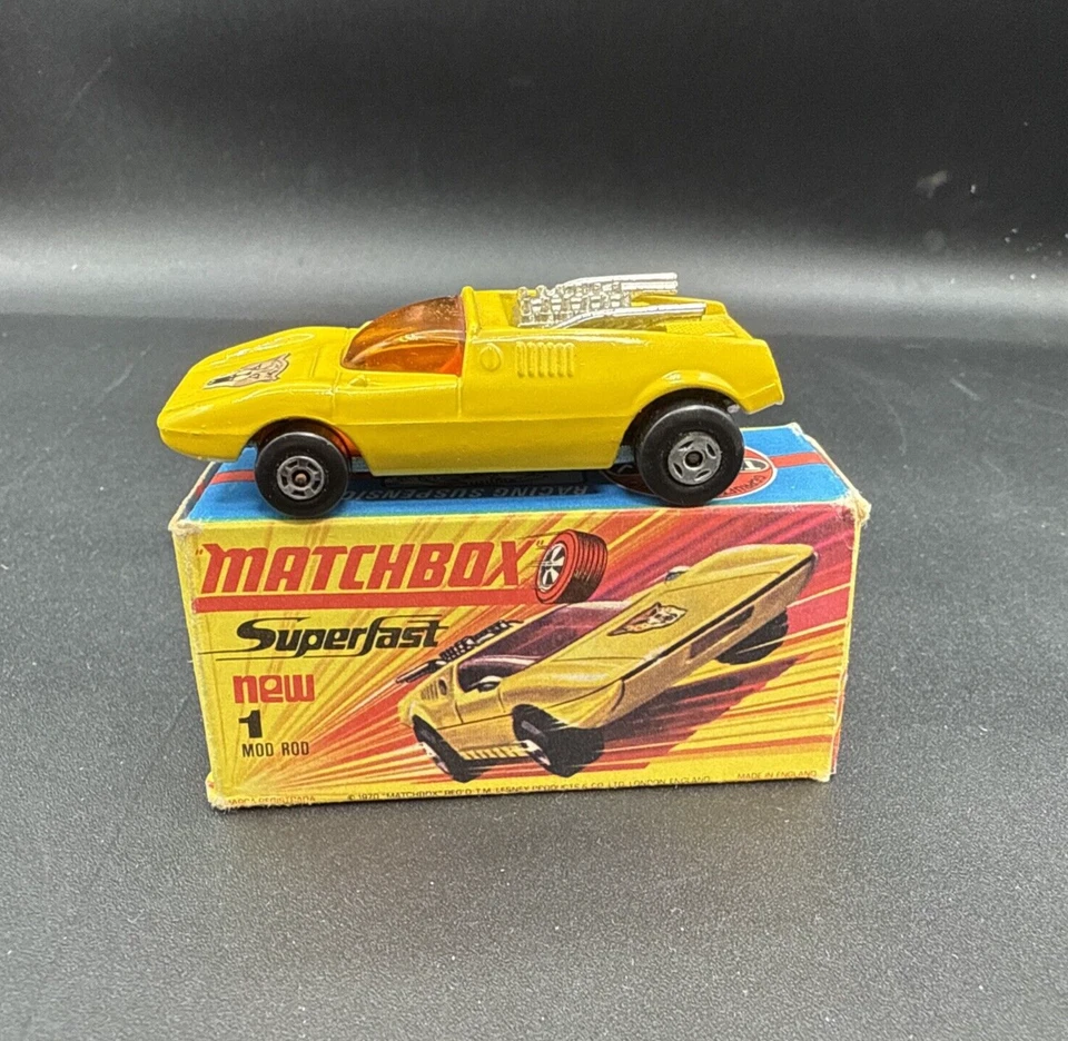 Vintage Lesney Matchbox Superfast #1 YELLOW MOD ROD Original Box COMPLETE - Image 3 of 4
