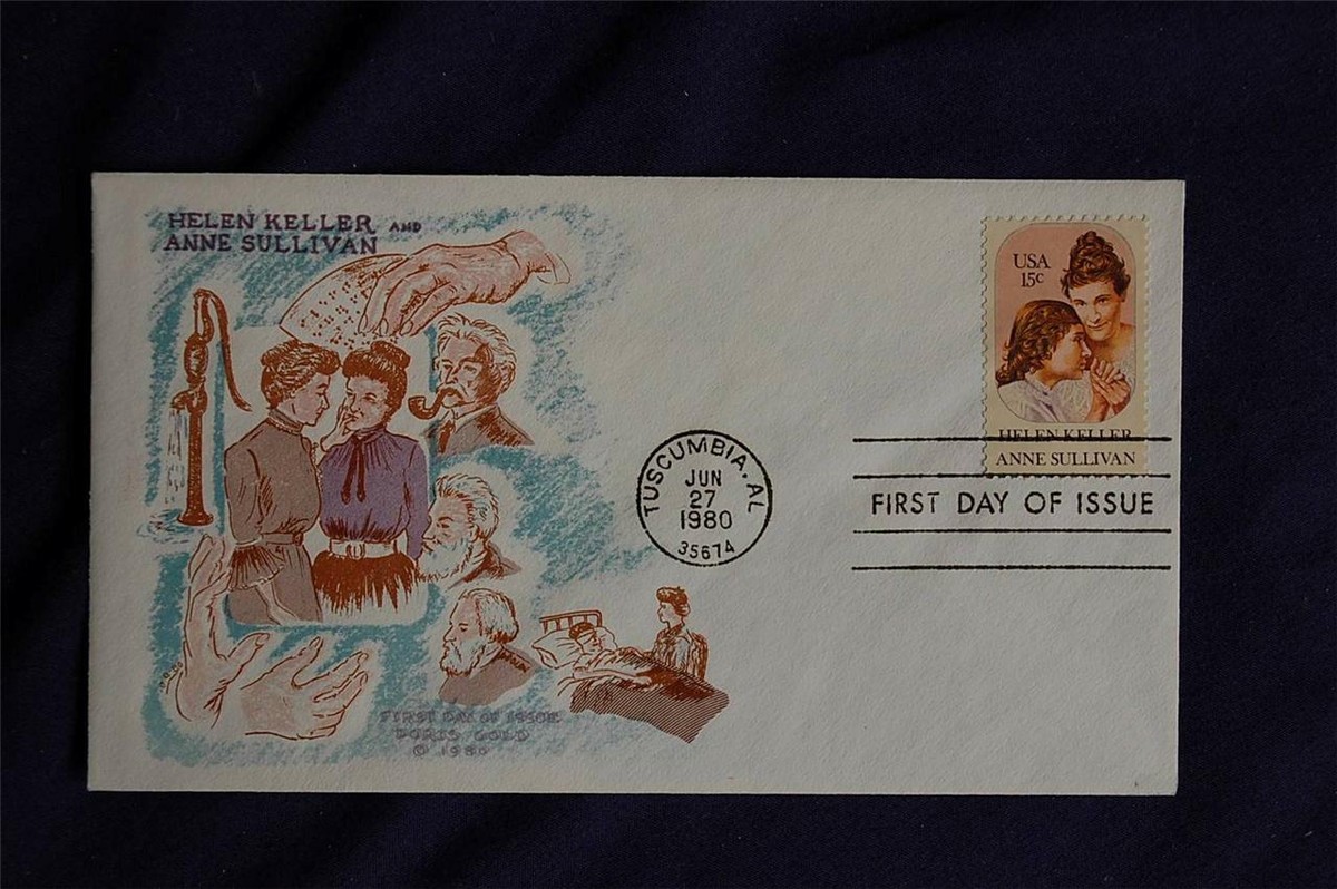 Helen Keller & Anne Sullivan 15c Stamp FDC Doris Gold Color Cachet  display picture 1