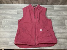 Women's Sz Large 12-14 Carhartt Pink Sherpa Lined Mock Neck Vest WV001 624