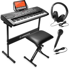 61 Key Electronic Keyboard Piano w/ Stand, Bench Headphones, Set for Beginners
