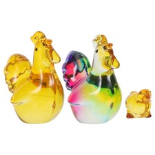  3pcs Crystal Chicken Family Figurines - Glass Rooster Ornament Set - Miniature