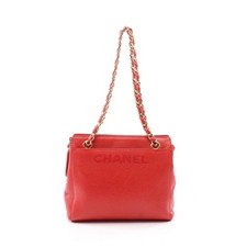 Chanel Logo Grained Calf Shoulder Bag Women Red One Size