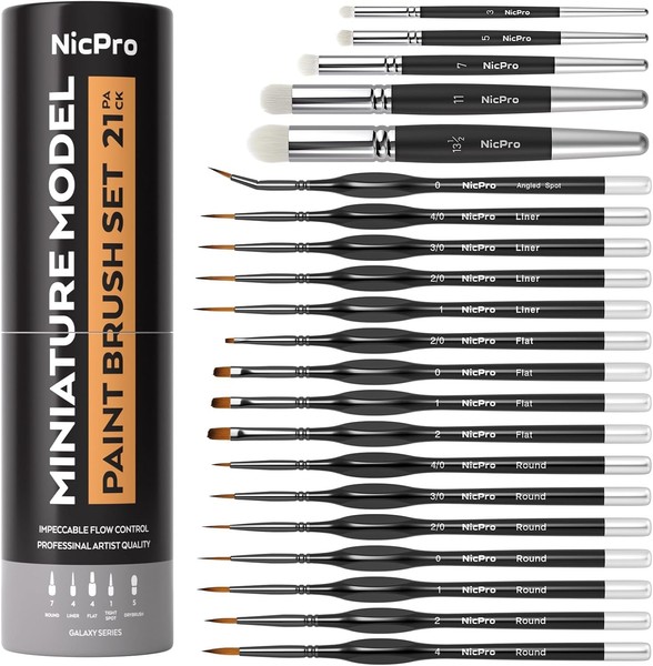 Pinselset 21-Teilig Fein Detail Modellbau Dry Brush FüR Acryl Aquarell Malen-image