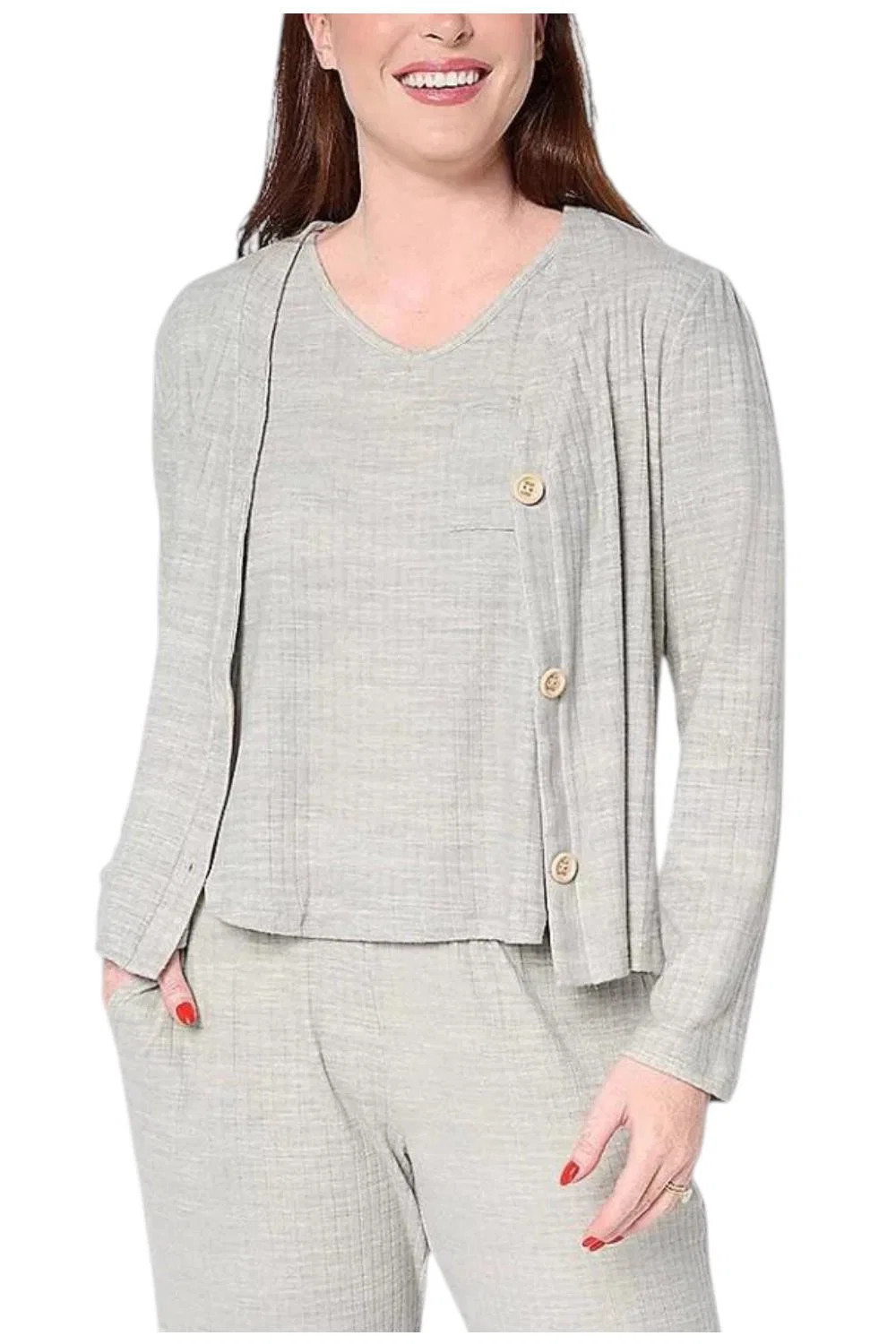 MUK LUKS Women's 2-piece Brushed Wide Rib Lounge Set Gray