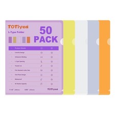 50 Pack Clear Folder, Plastic L-Type Folders, Clear Colored Copy Safe Project...