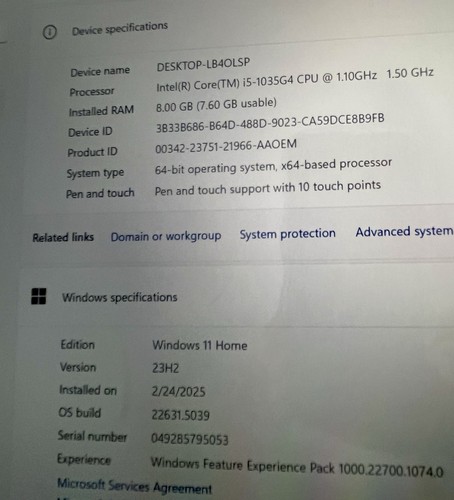 Microsoft Surface Pro 7 - Platinum Intel Core i5, 8GB, 256GB Working Reset AS IS