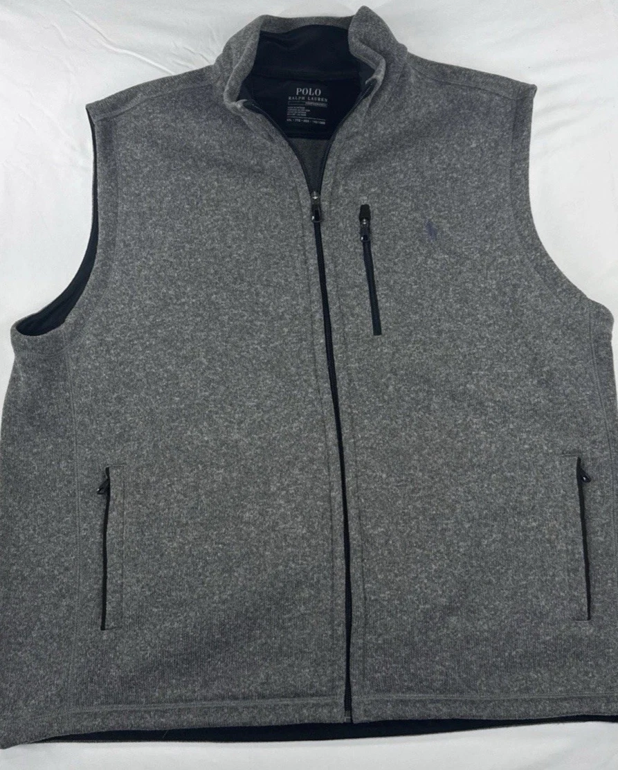 Polo Ralph Lauren Performance Vest Full Zip Fleece Gray Zip Pockets - Men’s 2XL