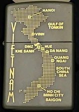 ZIPPO LIGHTER VIETNAM DOT MAP GREEN MATTE FINISH WITH GOLD COLORED ACCENTS NEW
