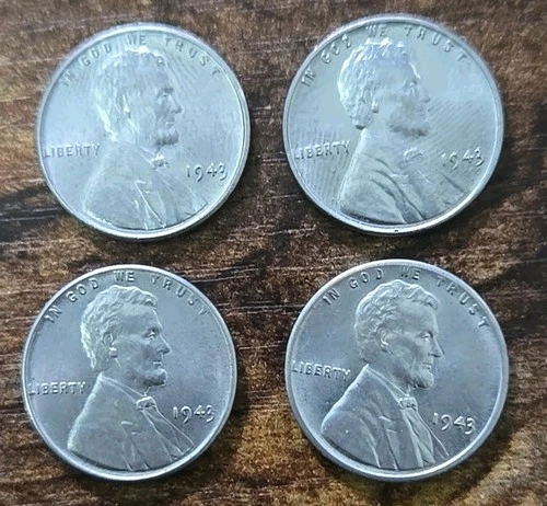 Lot of 4 Brilliant Shining Almost Uncirculated 1943 US Steel War Pennies Penny