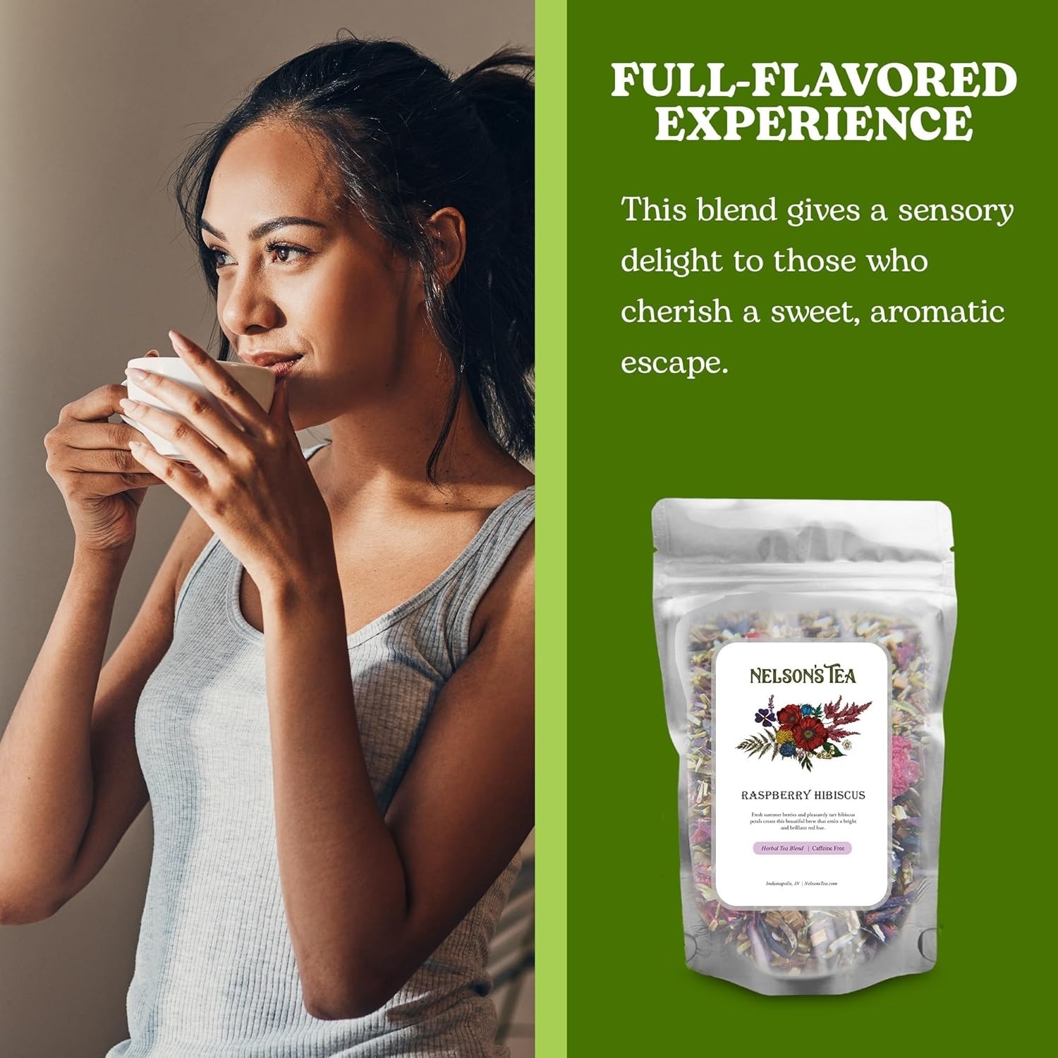 Nelson's Tea Raspberry Hibiscus Tea - Caffeine Free, Cut & Sifted Green - 4oz