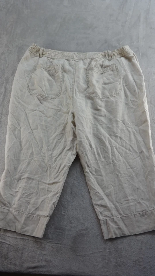 Liz Claiborne Audra Capri 裁剪裤女式 22W 米色 100% 亚麻极简主义者 — 第 2/4 张图片