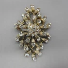 Vintage Gold Tone Rhinestone Brooch Pin Floral Spray Cluster Costume Jewelry