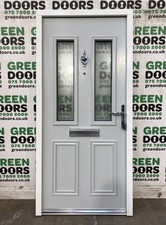 MODERN WOODEN FRONT DOOR GREY WOODEN HALF PANEL DOUBLE GLAZED FROSTED BRAND NEW