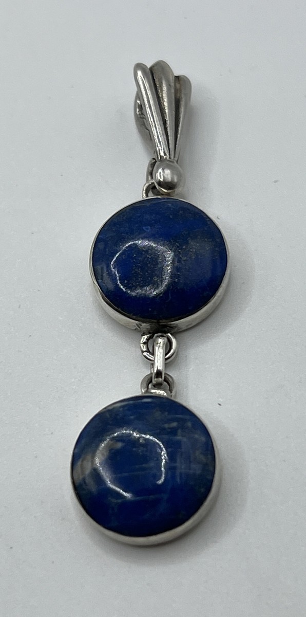 Sterling Silver Lapis Lazuli Drop Pendant 2” Double Circle 925 Unbranded