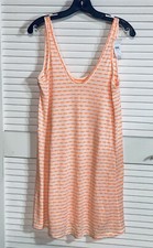 LOFT Beach Swim Cover Up Dress Size XS Orange Striped Lightweight Knit Women NWT