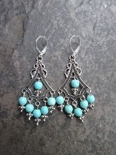 Turquoise Boho chic Chandelier Earrings with Sterling Silver lever backs