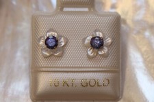 TOP * Tansanit & MOP Blüten Ohrstecker - 3,5 mm - Ohrringe in 10 Kt Gold - 417 -