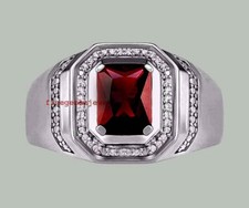 Natural Garnet CZ Gemstones with 925 Sterling silver Ring for Men's 4599