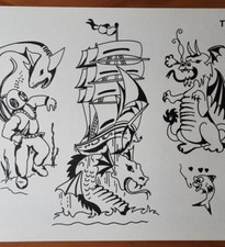 Rare 1960's Original Tom Pellettiere Milton Zeis Vintage Tattoo Flash Sheet TP19