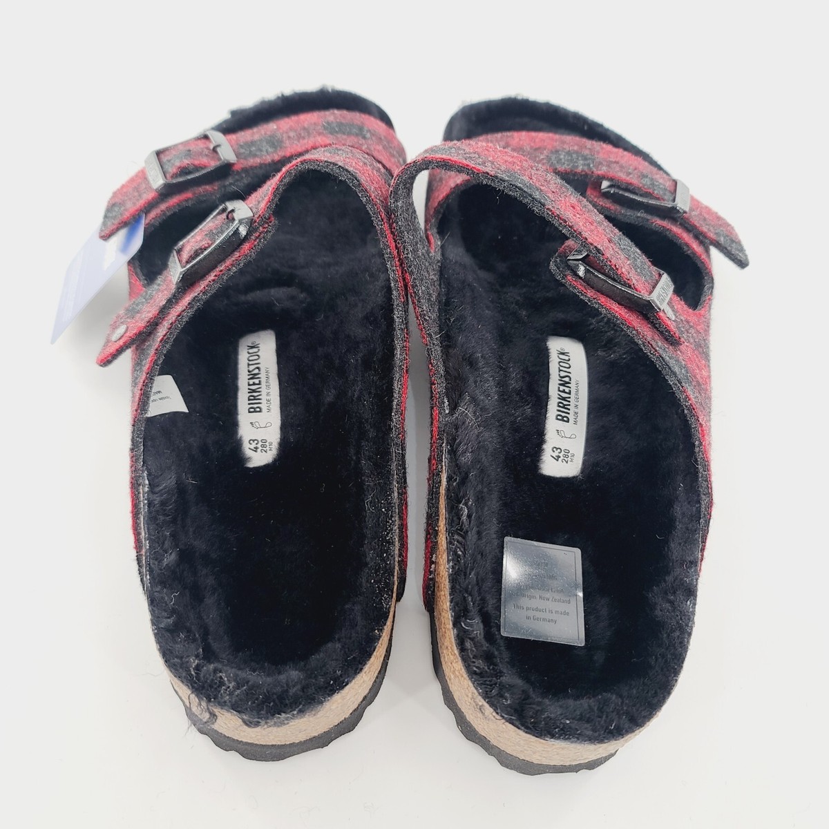 Birkenstock Arizona Rivet Shearling Wool Plaid Red Sandals  display picture 1