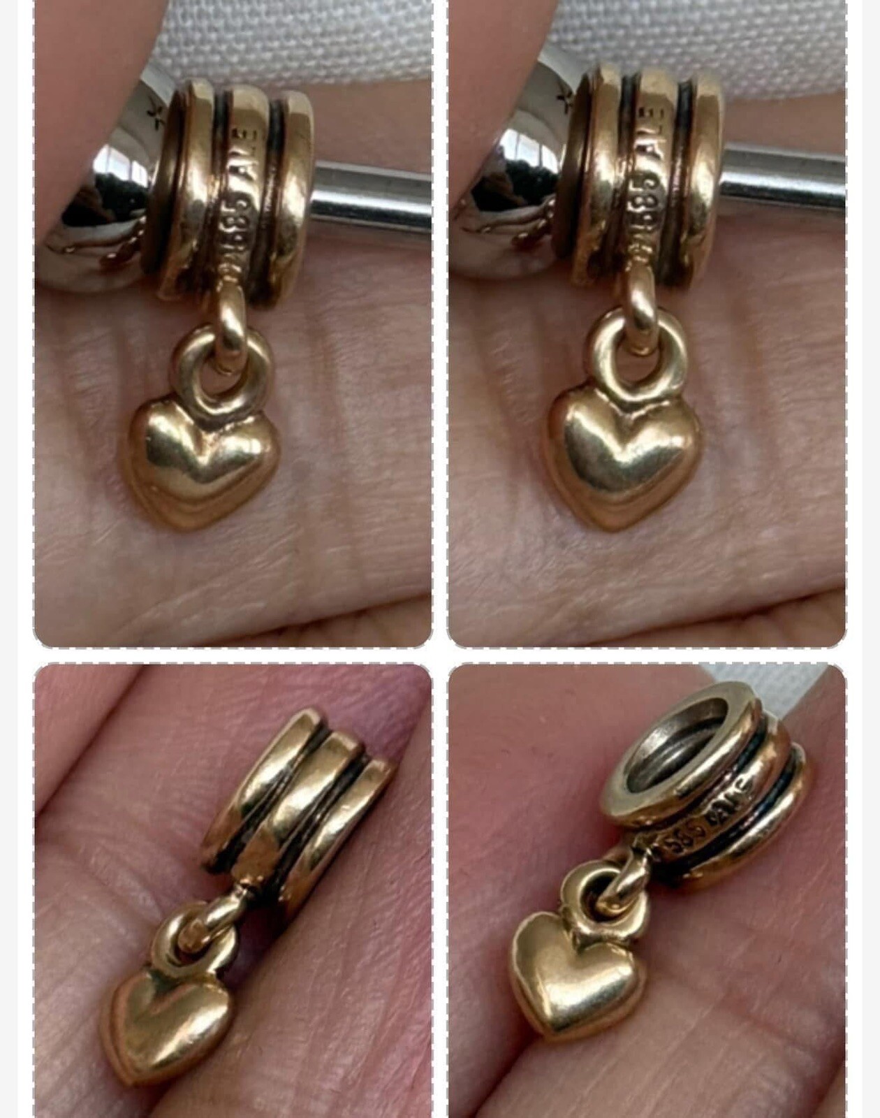 Authentic Pandora 14K Yellow Gold Retired Heart Charm Dangle Rare Find