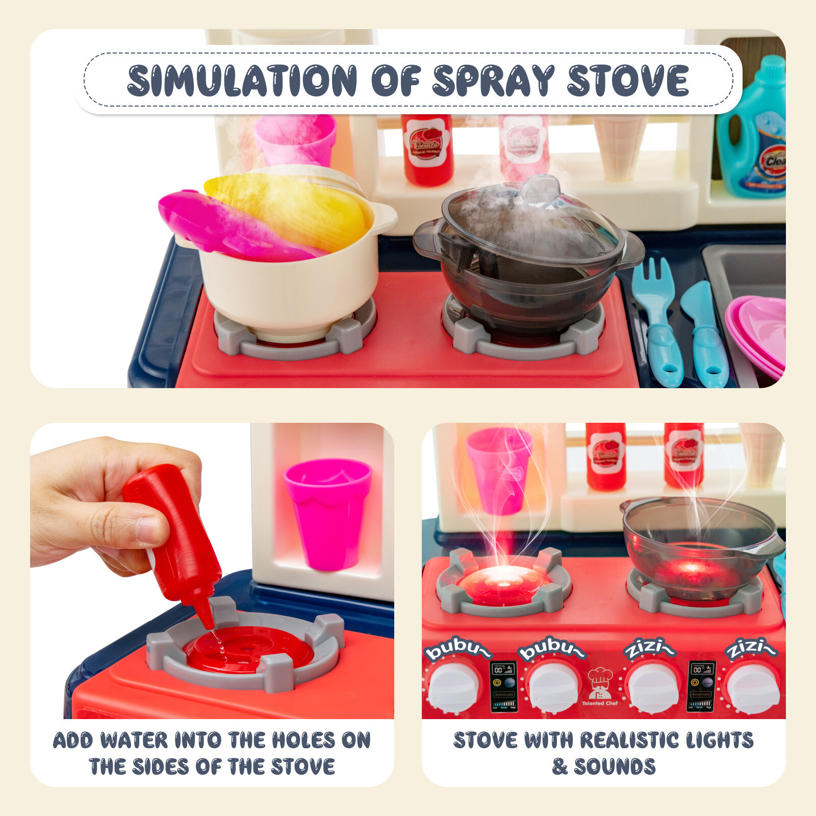 Kids Kitchen Playset Toddler Pretend Play Toy Set Indoor Cooking Play