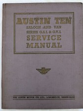 Vintage 1950 Austin Ten Service Manual, Saloon & Van series GSL & GVL, Hardback