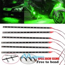 Green 6PCS 12V 12" 15SMD Flexible LED Strip Light Waterproof For Car Truck Moto