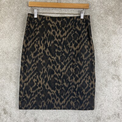 T Tahari Skirt Womens 10 Brown Animal Print Pencil Lined Zip Knee Length-  8680*
