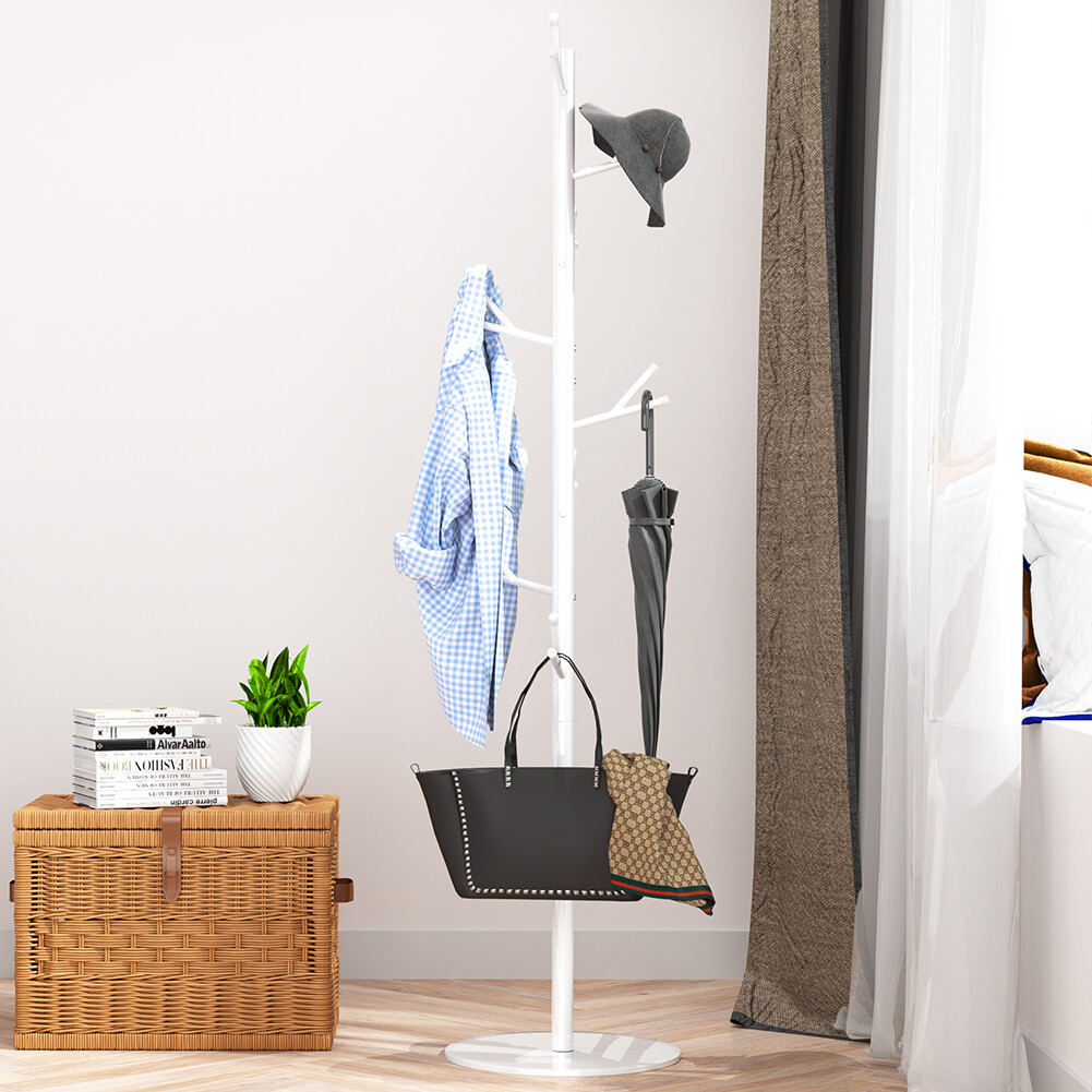 Appendiabiti Con Ruote Regolabile Bianco, Barra Estensibile 92-132 Cm, Altezza Regolabile 138-168 Cm, Ripiano Porta Scarpe, Carico Max 70kg - 2