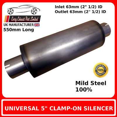 5'' x 18'' Clamp On Mild Steel  Silencer Exhaust Box Body, 2'' 1/2 (63mm) Bore