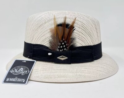 Whittier Lowrider Fedora Straw Hat Mens Tan With Brown Combo Feather