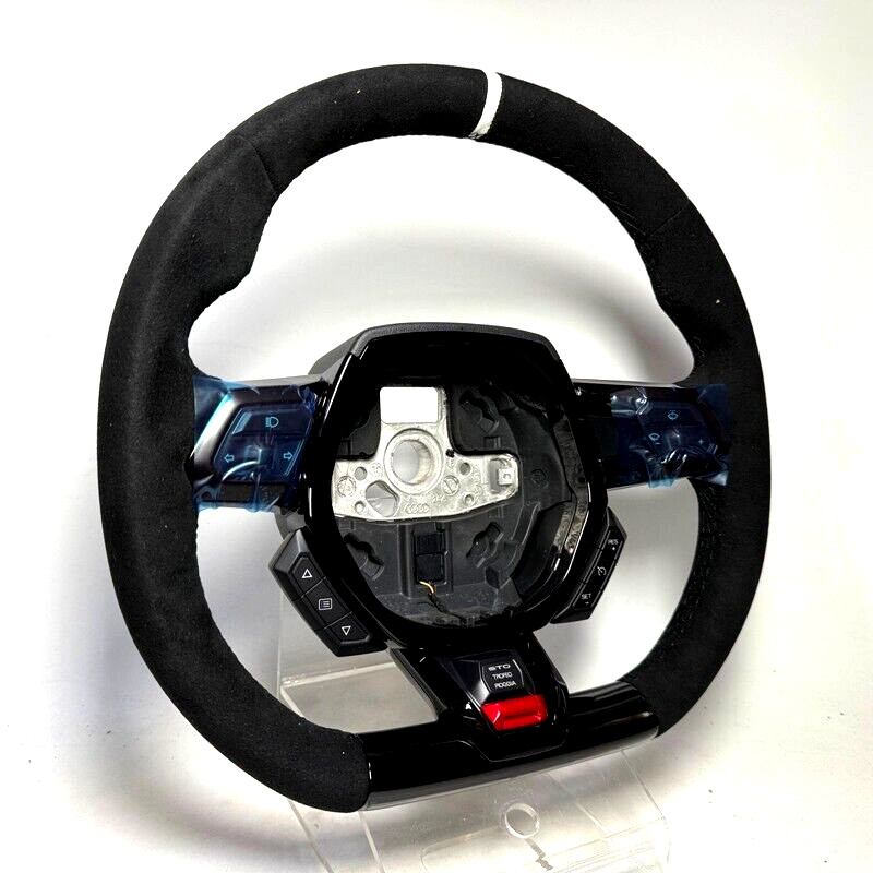 OE Lamborghini Huracan New Alcantara gloss black trim steering wheel white ring